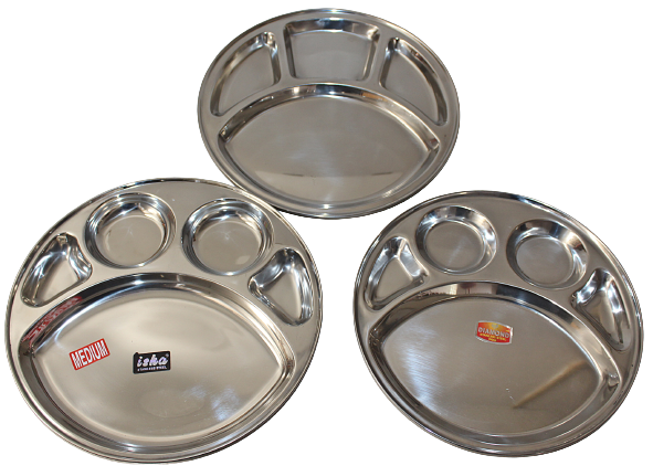 Stainless Steel Round 5 Compartment Dinner Thali Plate 12"