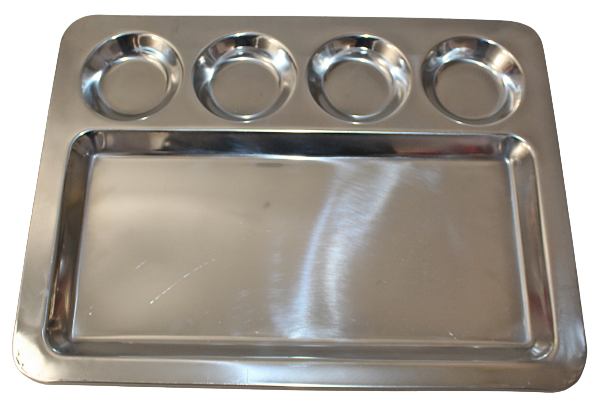 Stainless Steel Rectangle Dosa Thali / Saravana Plate 5 Compartments 16.5"
