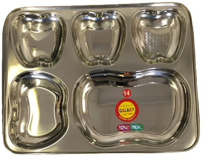 Stainless Steel Rectangle Thali in Apple Shape - 5 Compartments
