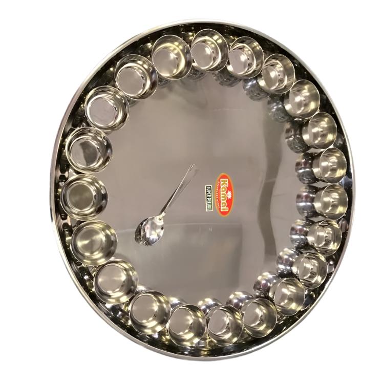 Stainless Steel Bahubali Thali with 21 Bowls - 22" Diameter