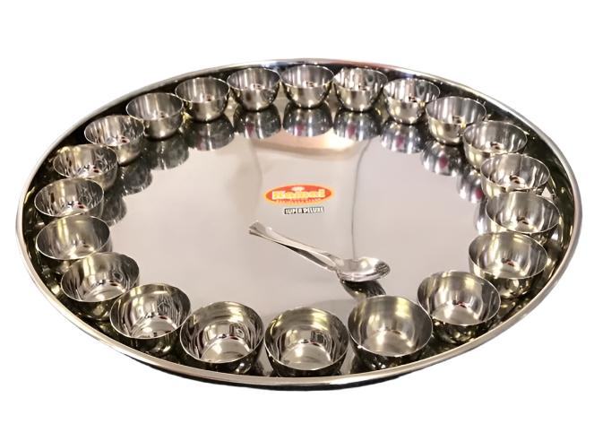 Stainless Steel Bahubali Thali with 21 Bowls - 22" Diameter