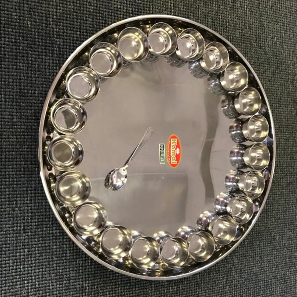 Stainless Steel Bahubali Thali with 21 Bowls - 22" Diameter