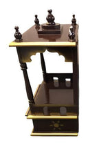 Traditional Small Wooden Mandir for Home in Dark Brown & Gold - 12"- LI43