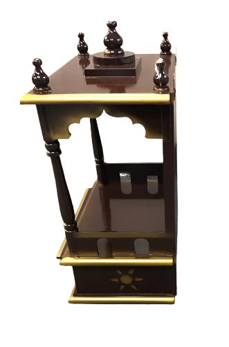 Traditional Small Wooden Mandir for Home in Dark Brown & Gold - 18"- LI45