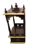 Traditional Small Wooden Mandir for Home in Dark Brown & Gold - 15"- LI44
