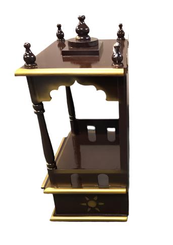 Traditional Small Wooden Mandir for Home in Dark Brown & Gold - 15"- LI44