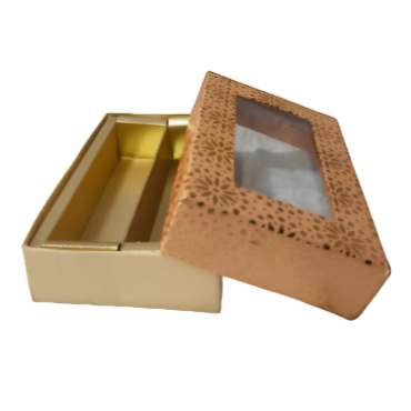 Peach-Colored Indian Sweet Boxes with 2 Compartments - 1/4 Kg Size - Outer: 7" x 4.5" x 1.75", Inner: 6.75" x 4.25" x 1.51"