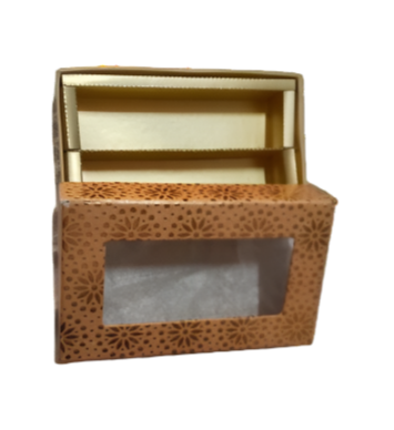 Peach-Colored Indian Sweet Boxes with 2 Compartments - 1/4 Kg Size - Outer: 7" x 4.5" x 1.75", Inner: 6.75" x 4.25" x 1.51"