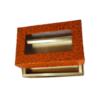 Orange-Colored Indian Sweet Boxes with 2 Compartments - 1/4 Kg Size - Outer: 7" x 4.5" x 1.75", Inner: 6.75" x 4.25" x 1.51"