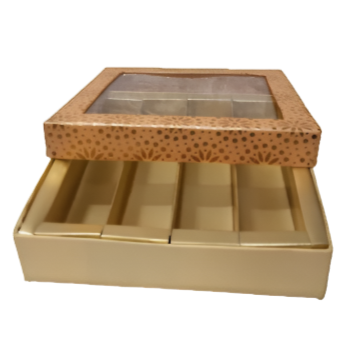 Peach-Colored Indian Sweet Boxes with 4 Compartments - 1/2 Kg Size - Outer - 7.5" x 7.5" x 1.75" Inner - 7.25" x 7.25" x 1.50"