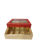 Red-Colored Indian Sweet Boxes with 4 Compartments - 1/2 Kg Size - Outer - 7.5" x 7.5" x 1.75" Inner - 7.25" x 7.25" x 1.50"