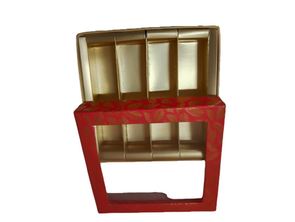 Red-Colored Indian Sweet Boxes with 4 Compartments - 1/2 Kg Size - Outer - 7.5" x 7.5" x 1.75" Inner - 7.25" x 7.25" x 1.50"