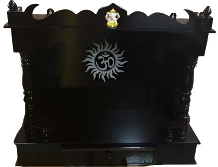 Dark Brown Open Wooden Temple w/ Ganpati Idol & Om Symbol - 24"- LI50